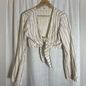 Urban outfitters pinstripe crop front tie blouse. Size large.